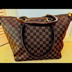 Louis Vuitton shoulder bag/tote Damier Ebene Neverfull w/leather trim & straps